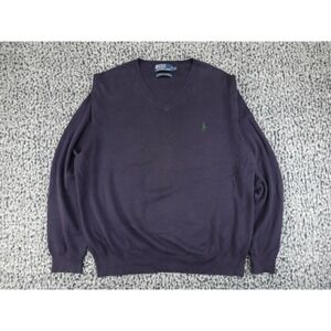 Polo Ralph Lauren Mens XL Purple 100% Pima Cotton V-Neck Sweater Green Pony Logo